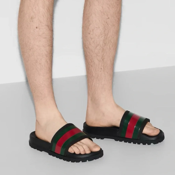 GUCCI Men’s Web Rubber Slide Sandal Size 11 - Picture 2 of 11